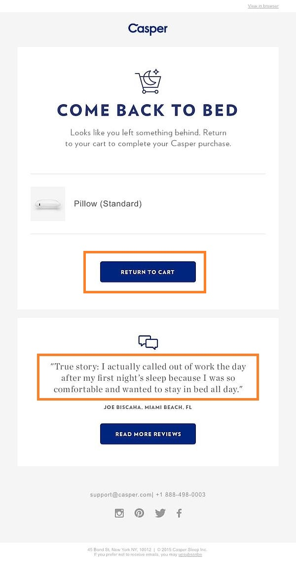 Example Cart Abandonment Email - Source Casper | TheBloggingBox.com