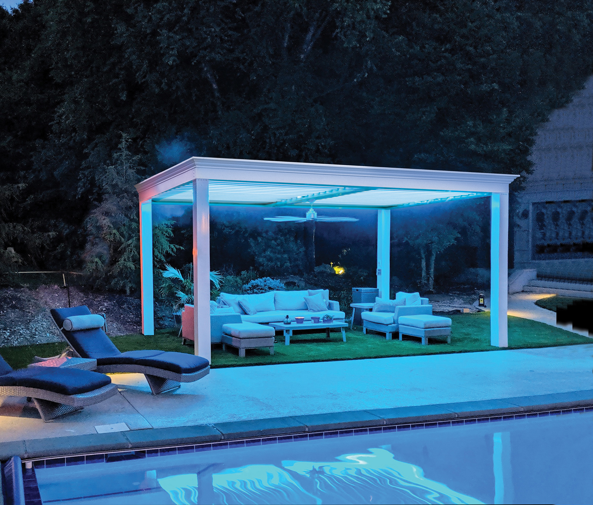 Luxury Pergola unit by pool with a pergola ceiling and ambient light