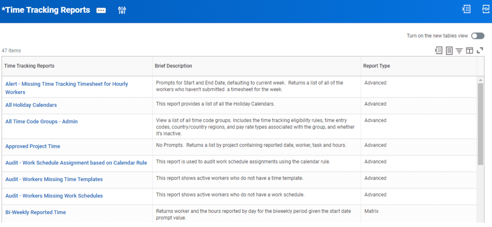 Time tracking reports in Workday