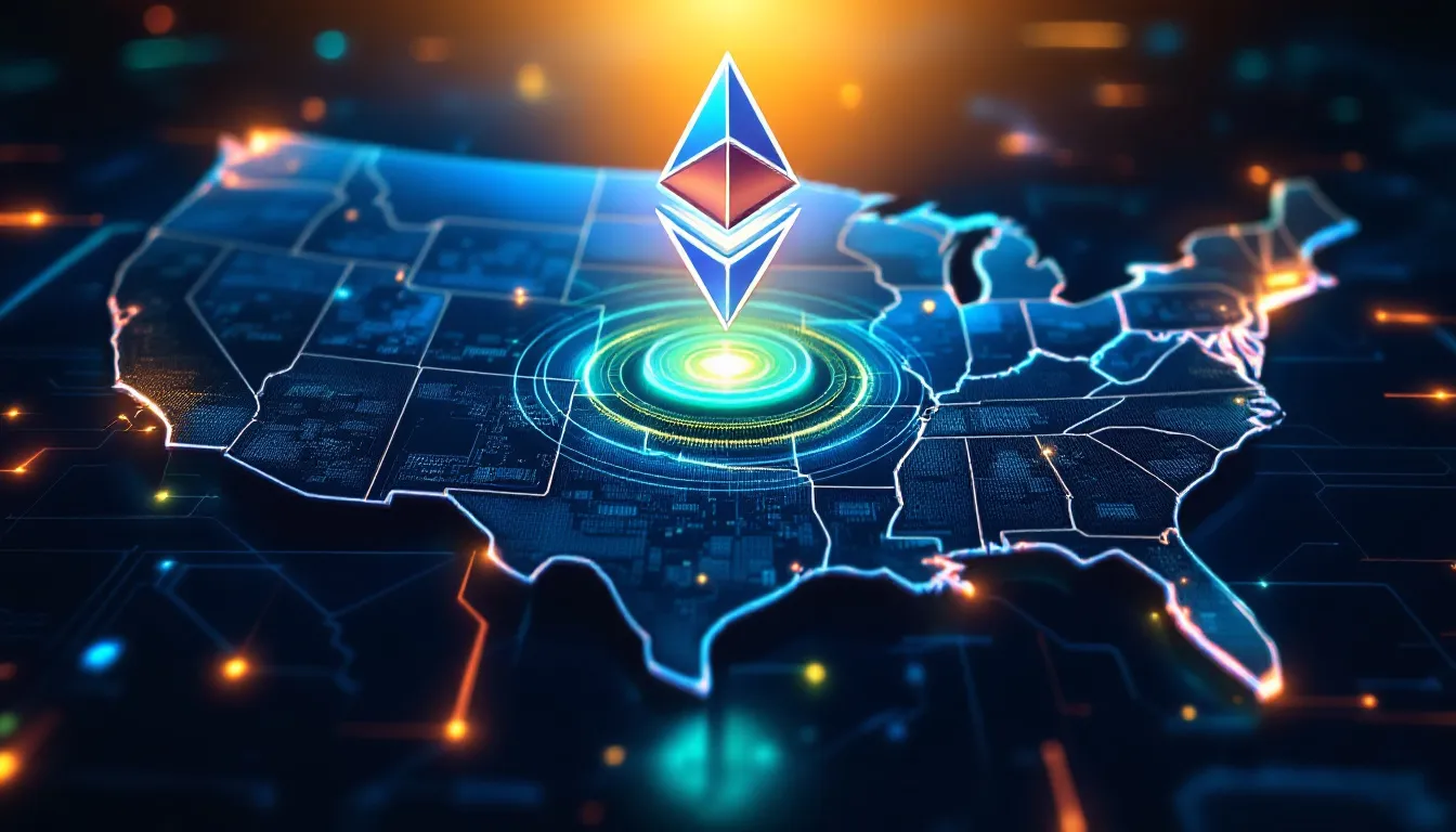 Future outlook for Ethereum regulation in the US, depicting innovation and security.