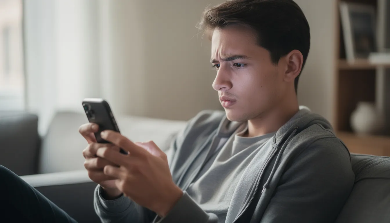 A person is gazing thoughtfully at a smartphone screen, possibly considering the performance of a website related to pragmatic play or a casino page. The scene captures a moment of reflection as they contemplate their next click or email action.