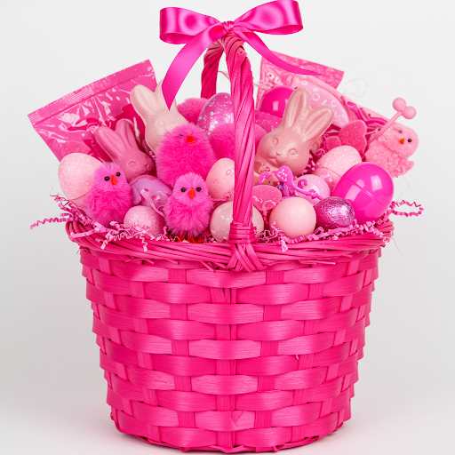 This hot pink basket might be easy to spot in your house or backyard. The bunny likes to shop the hot pink section