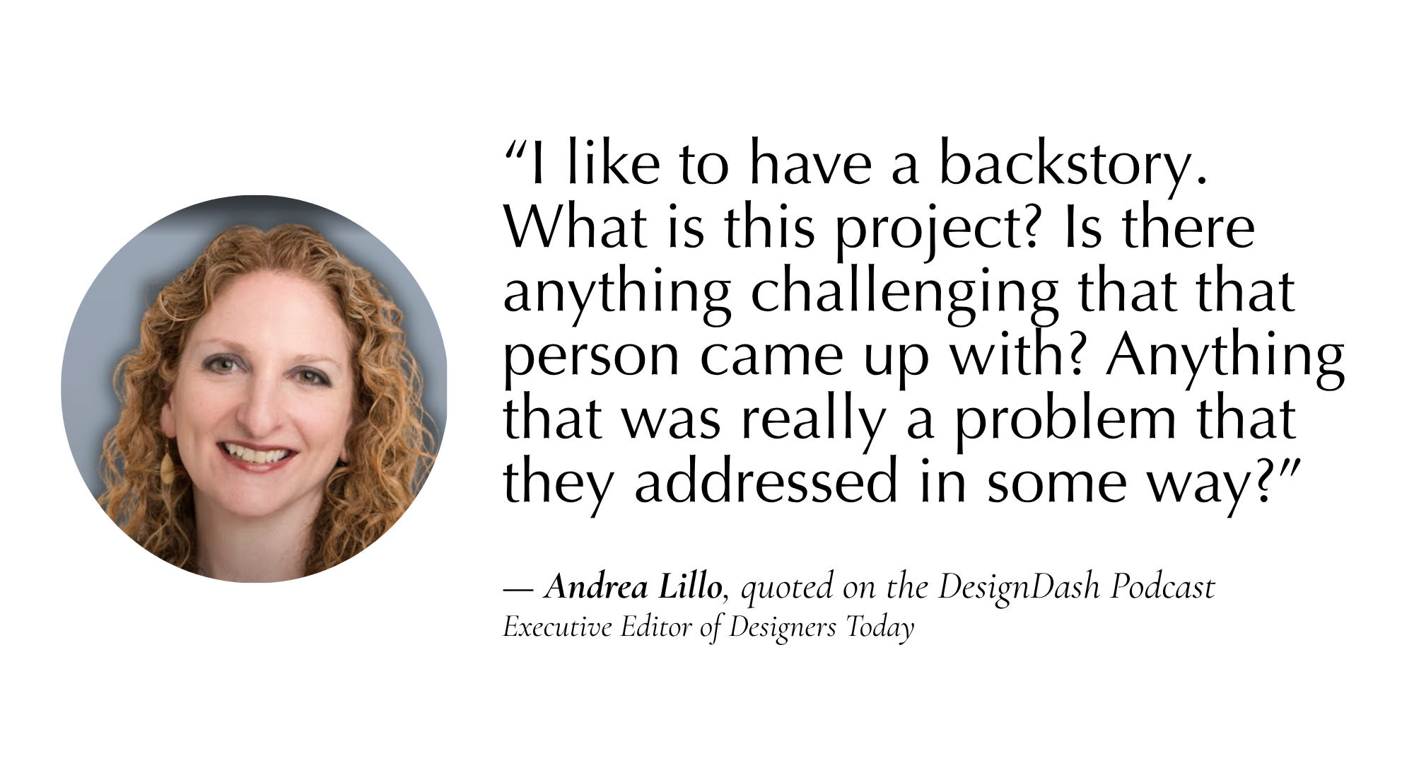 a quote from Andrea Lillo with her headshot in a bubble to the left of the text