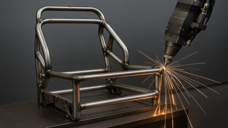 High powered laser beam accurately cut round tubes to create car seat component