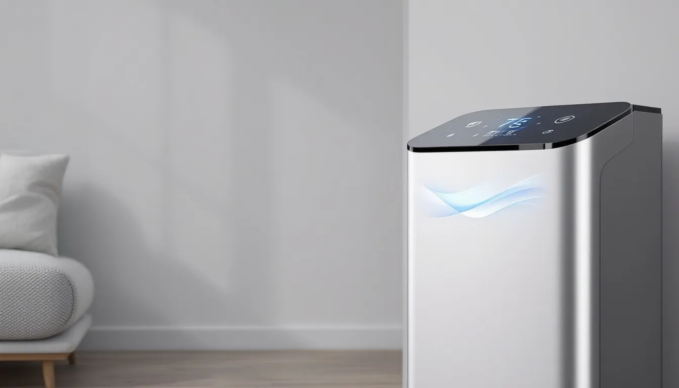 Nowoczesny klimatyzator z wyświetlaczem energetycznym.