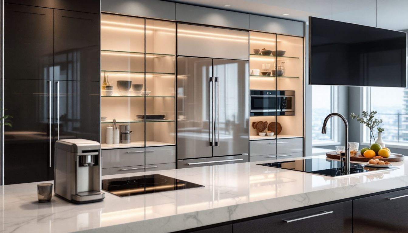 Convenience appliances in a modern kitchen setup.