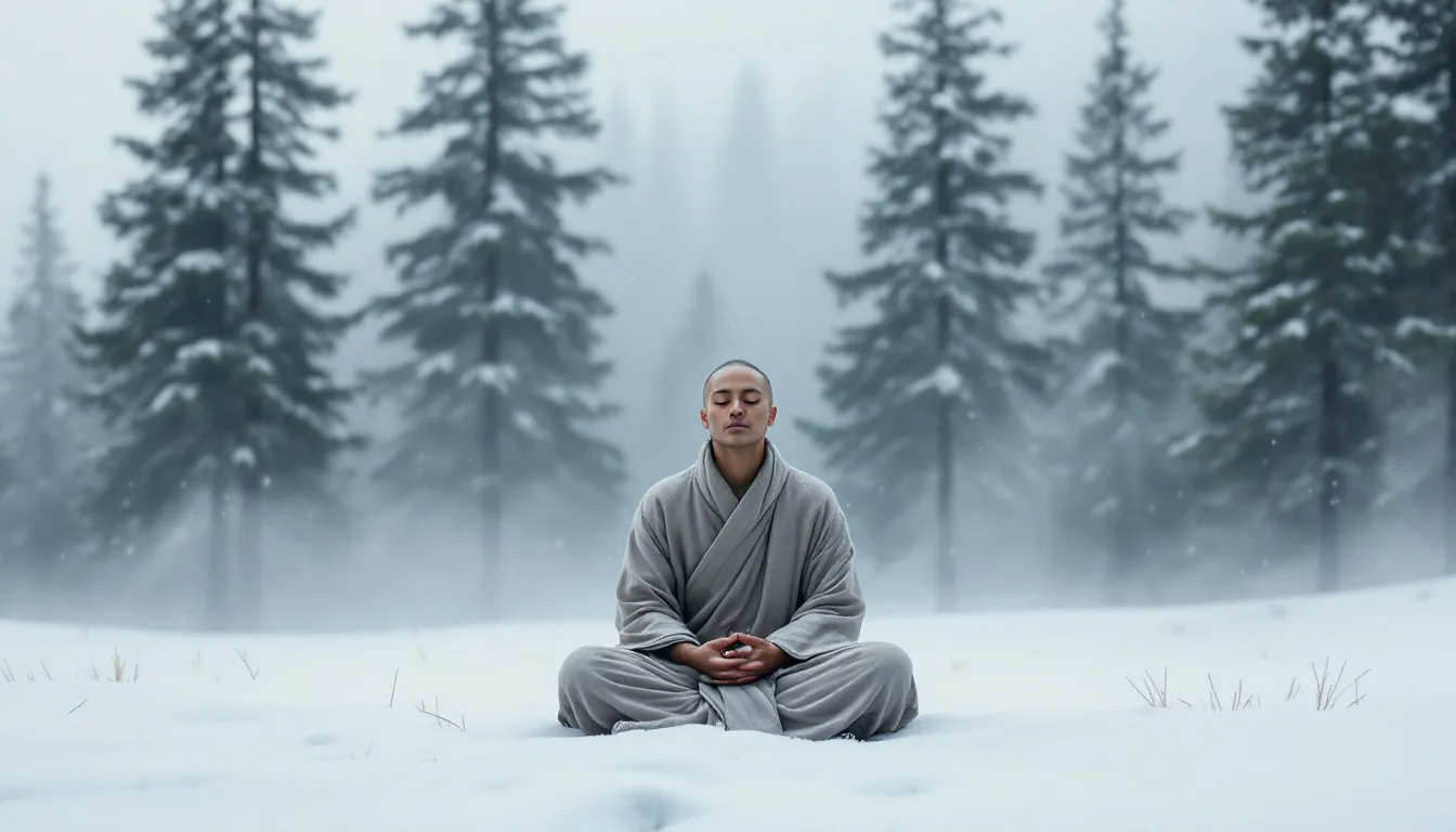 A serene landscape showing a person meditating in nature, embracing the present moment.