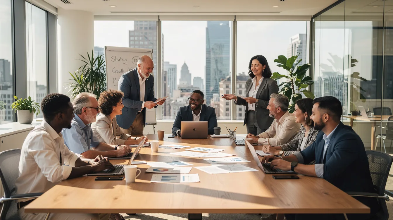 Small business owners meeting around a conference table.