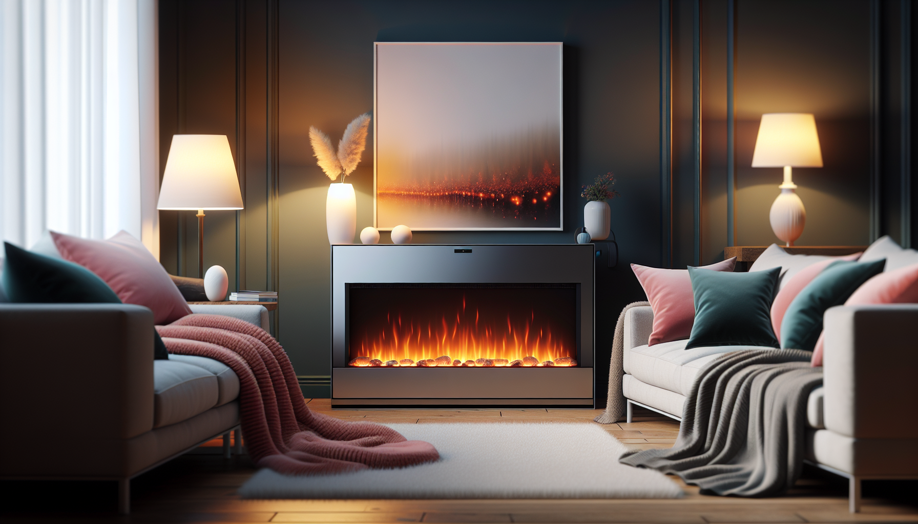 A modern fireplace with electric fire showcasing its benefits.