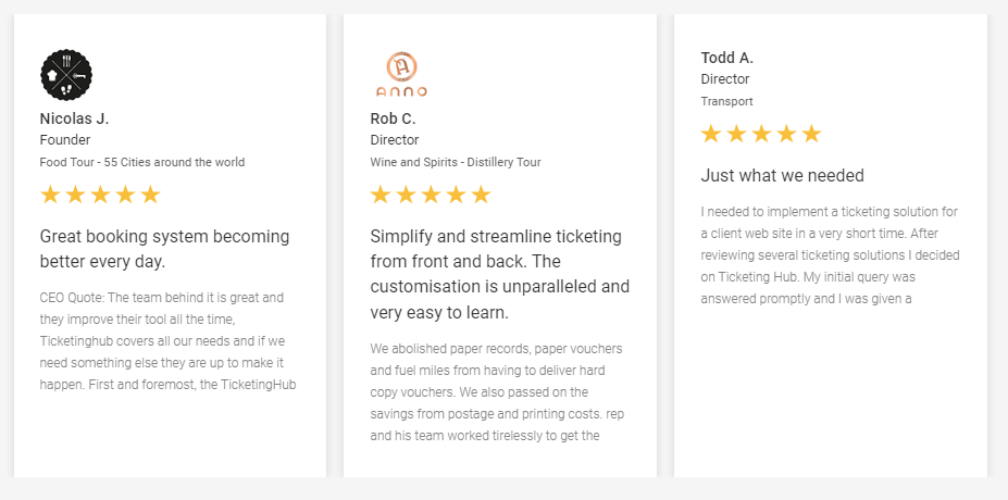 online booking software, online ticketing and reservation platform, ticketinghub, happy customers