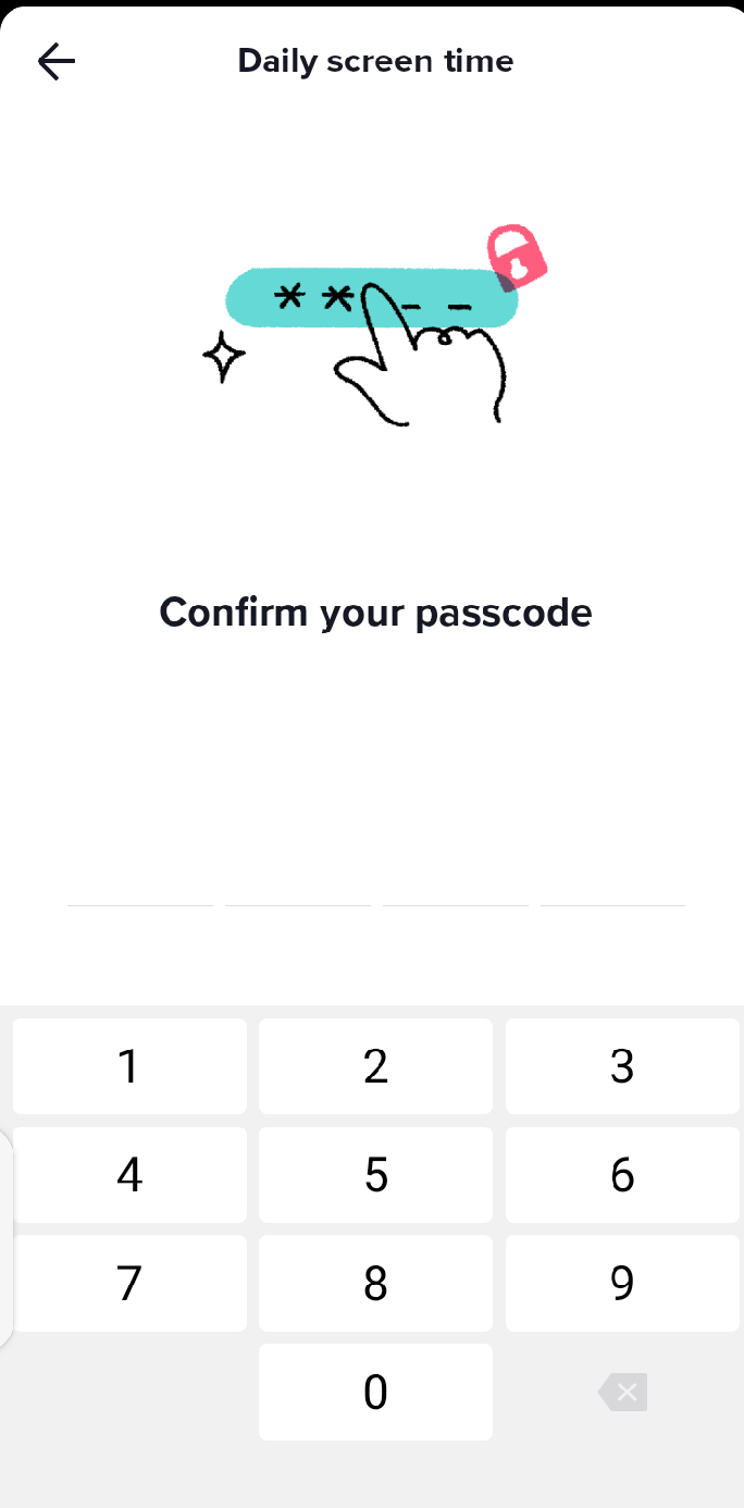 Confirming your passcode to set TikTok time limit