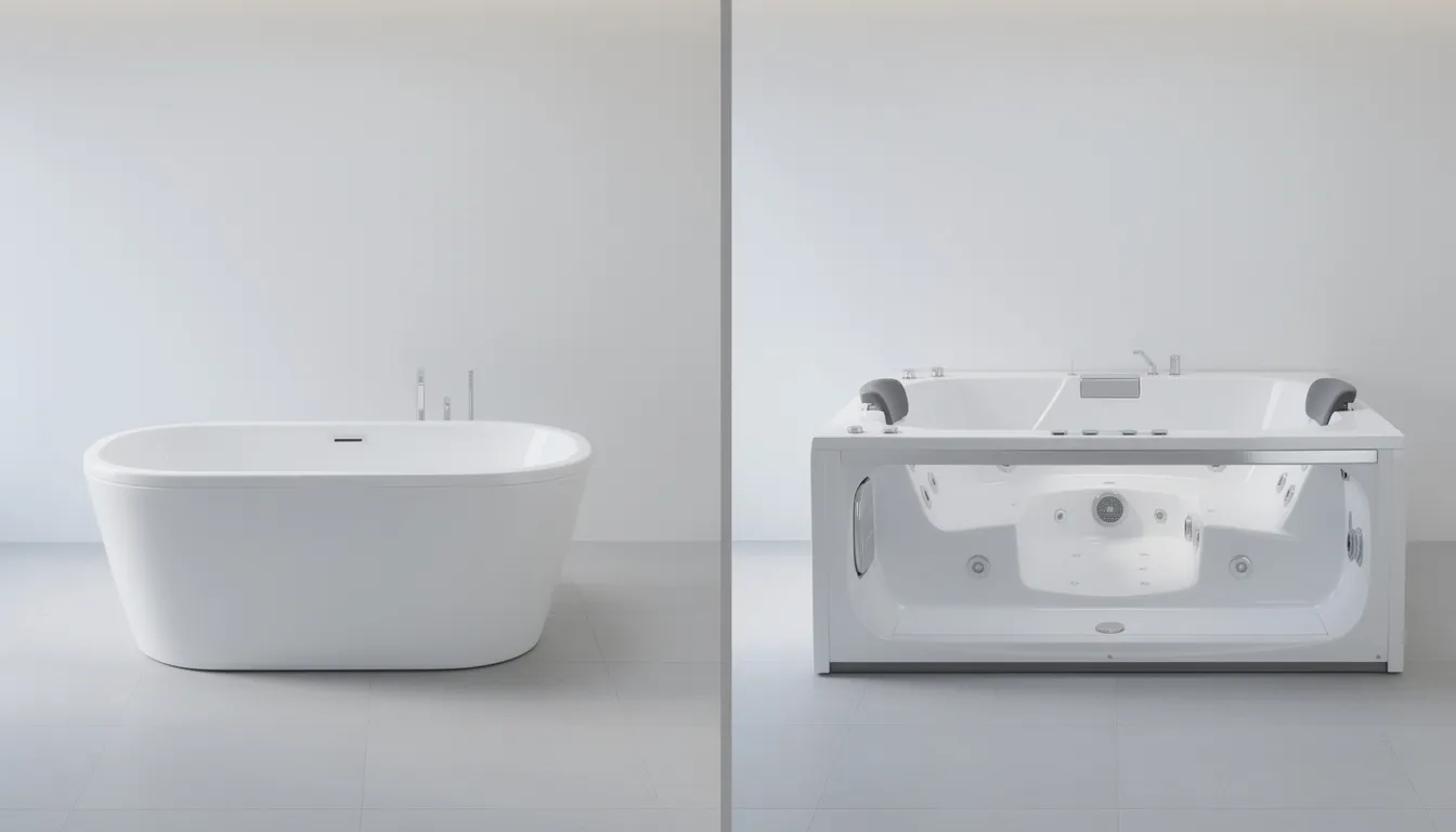 The image displays a side-by-side comparison of a small single-person cold plunge tub and a larger multi-person installation, showcasing the differences in size and design for cold water exposure. The single-person tub is compact and designed for full body immersion, while the larger unit offers more space for multiple users, highlighting options for cold therapy and ice baths.