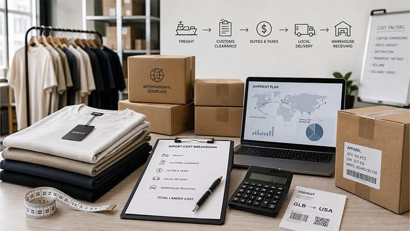 Apparel shipping and import cost planning for freight, customs clearance, duties, local delivery, and warehouse receiving
