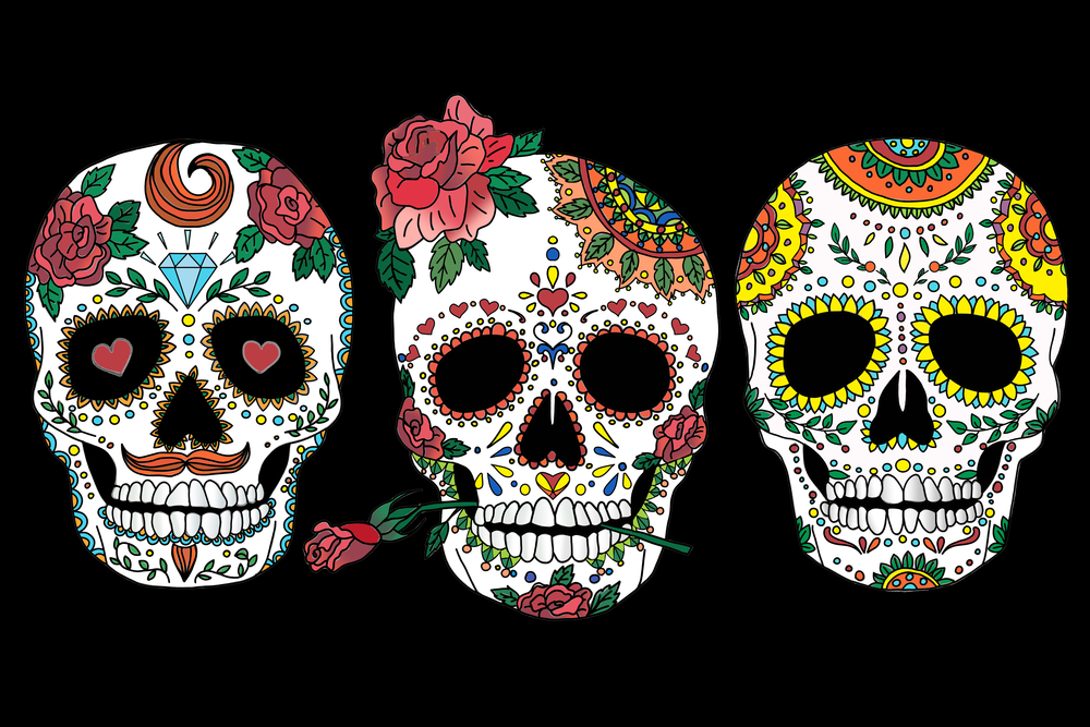 Painted Skull Designs in Mexican Style.