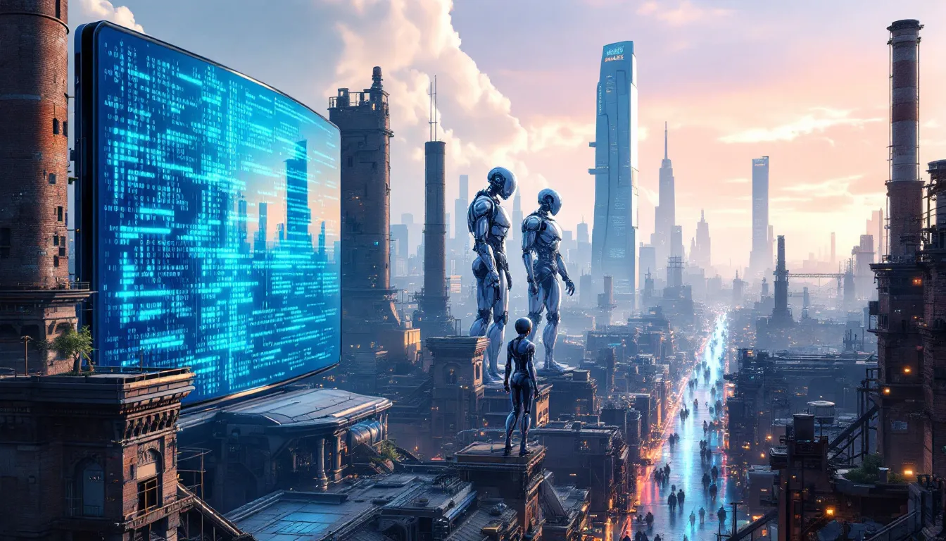 An illustration representing industrial AI concepts including machine learning and automation.