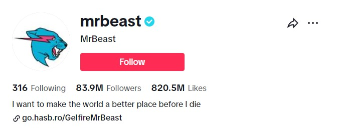 Profile of MrBeast @MRBEAST