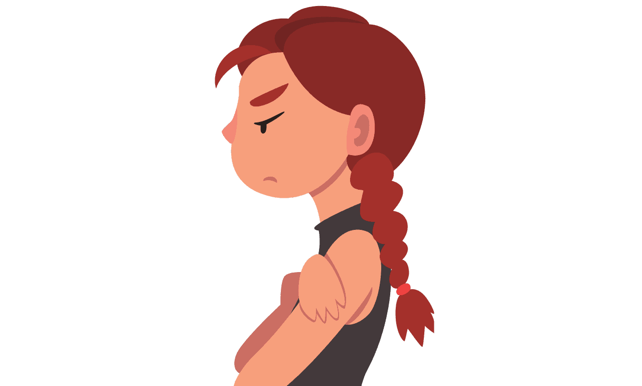 a woman with her arms crossed that is not happy