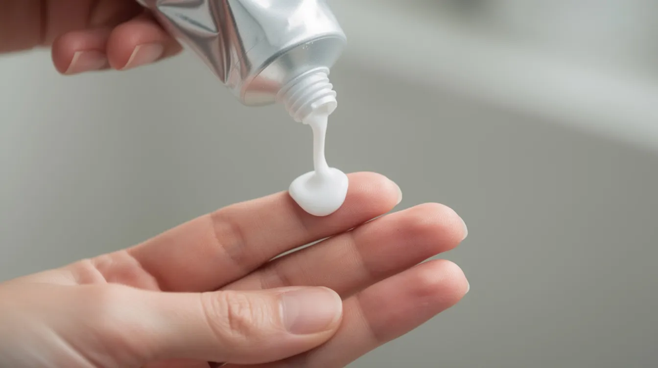 A close-up image shows a tube of white sunscreen being squeezed onto two fingers, highlighting its mineral formula designed for sensitive and acne-prone skin. This sunscreen offers broad spectrum protection against UV rays, making it an essential part of sun protection for those with reactive skin.