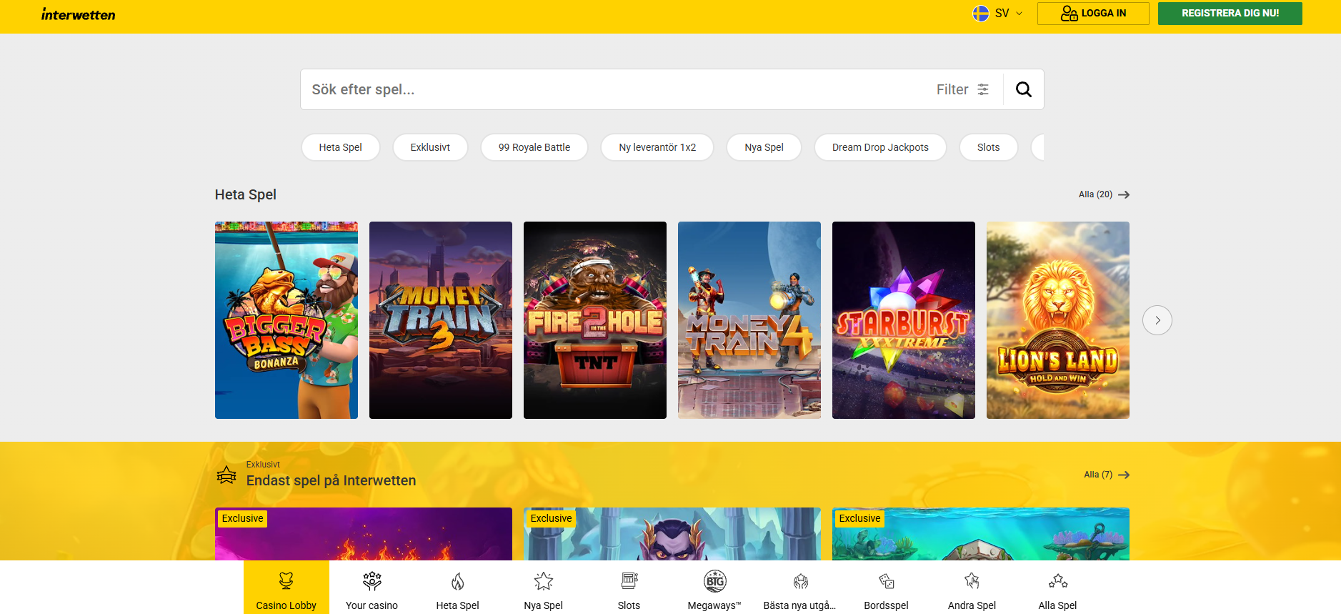 Heta spel hos Interwetten med populära slots och spelkategorier.