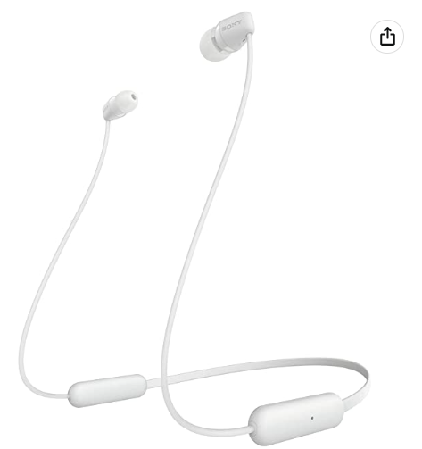 Sony WI-C200 Wireless In-ear Bluetooth Headphones with a battery that lasts up to 15 hours.