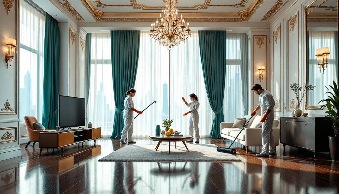 A modern office environment being cleaned by professional deep cleaning services.