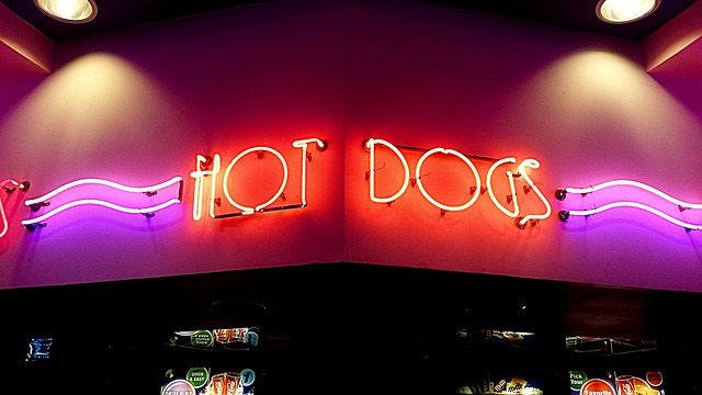 hot dogs, shop, sign