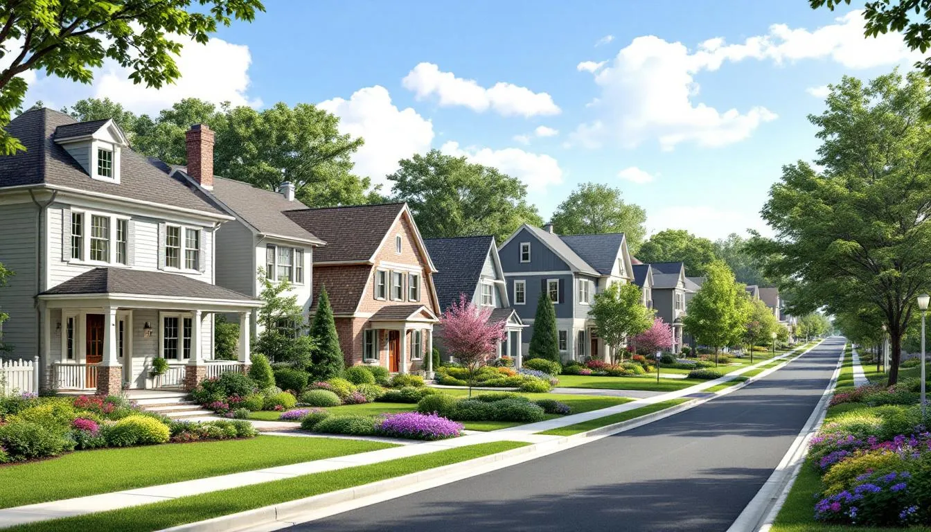 A picturesque suburban neighborhood in Hartford showcasing diverse housing options.