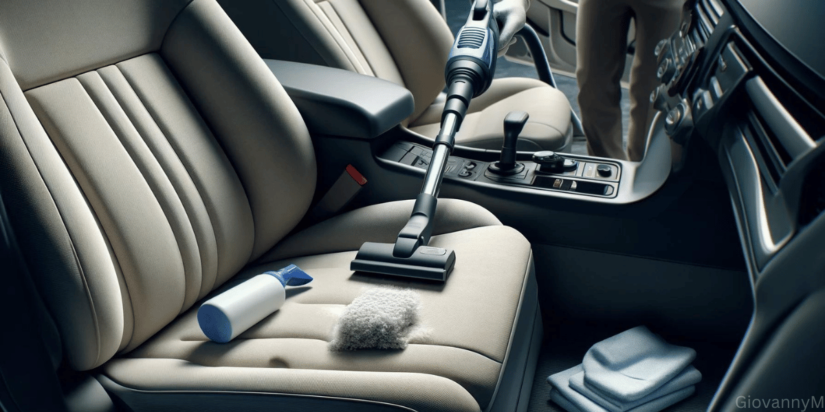 overall cleaning of big debris and personal items in car. vacuuming in one direction.