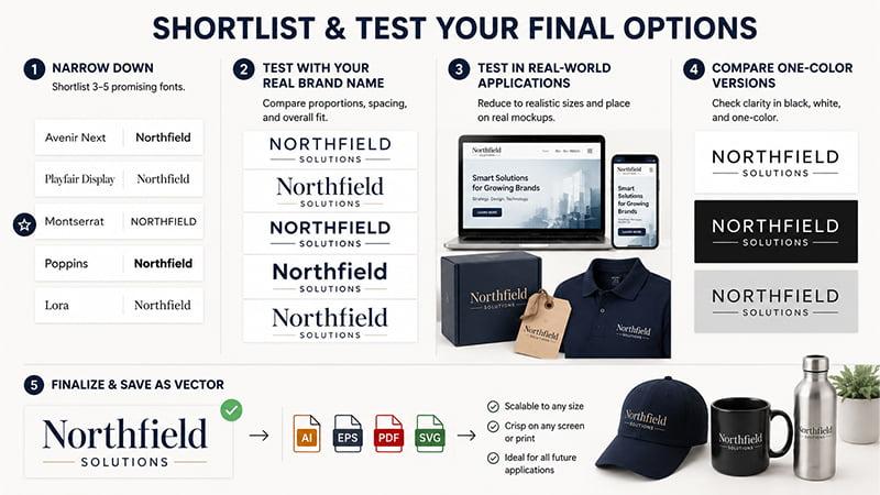 Testing logo font options across websites, packaging, apparel, and promotional products