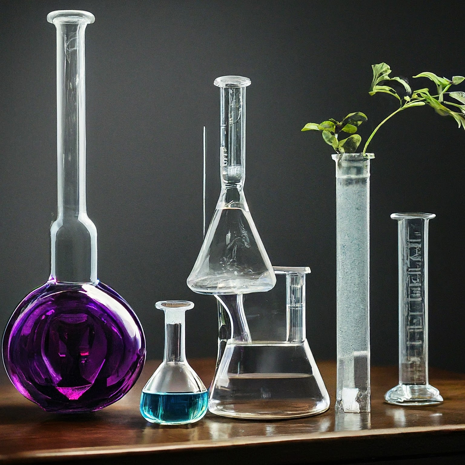 Various liquid measuring cups and beakers with measurements