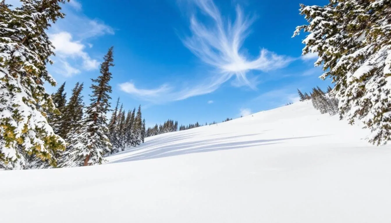 Fresh powder snow blankets the slopes of Brian Head Resort in Utah, creating a stunning winter landscape under clear blue skies, perfect for skiing and winter activities. The pristine white slopes invite skiers and families to enjoy the greatest snow on earth in this beautiful southern Utah ski area.