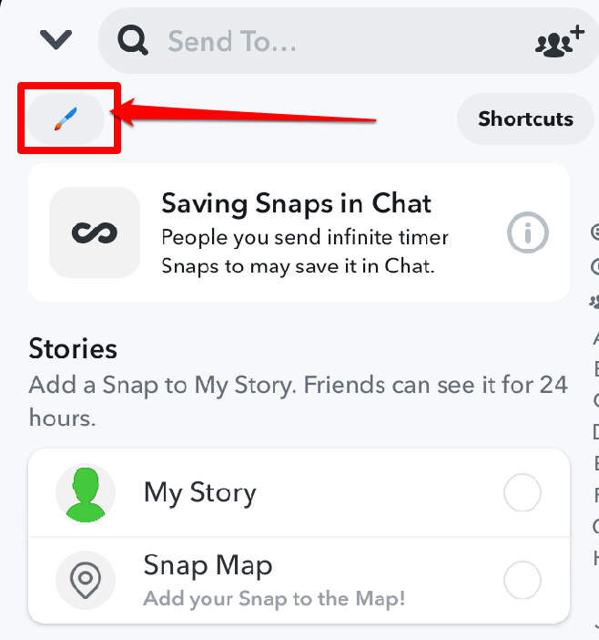 Image showing where you can find your Snapchat shortcut