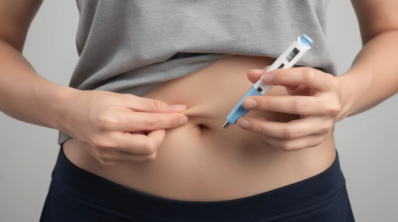 A person is seen administering a subcutaneous injection in their abdomen using a pen-style device, which is a common method for medications like semaglutide that may help with weight management and appetite control. This injection is part of a treatment journey that may involve side effects such as mild nausea or appetite changes during the first few weeks.