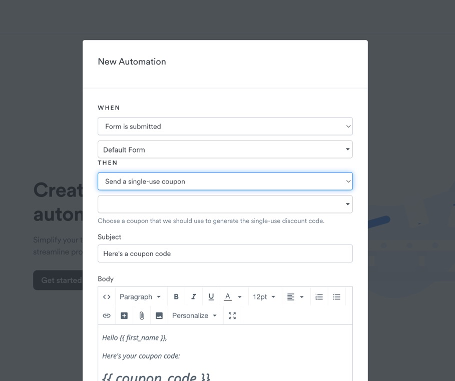 Kajabi's new automation creation page.