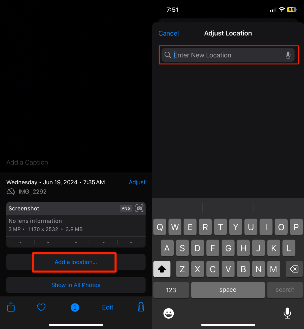 Steps to add location and photo information on iPhone