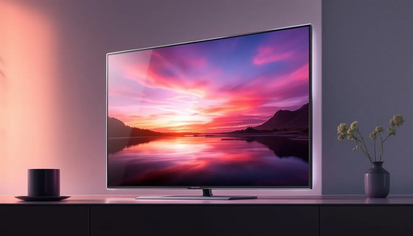An image showcasing an OLED TV with vibrant colors and bright light emitted from its organic light emitting diode panels, highlighting the advanced display technology used in modern televisions. The screen displays a vivid scene, illustrating the high brightness and clarity characteristic of LG OLED TVs.