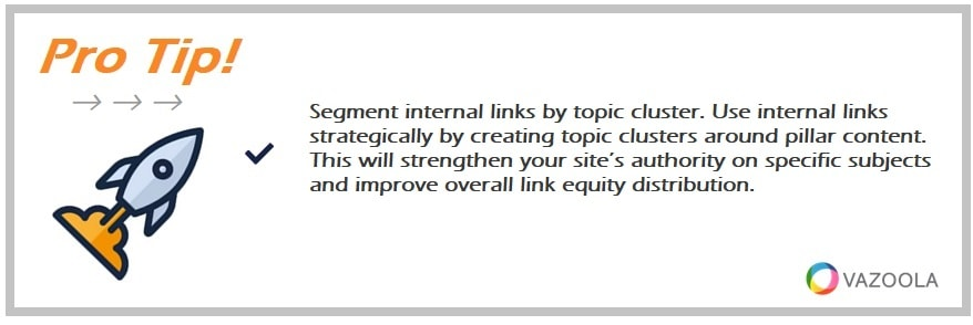 Segment internal links by topic cluster. Use internal links strategically by creating topic clusters around pillar content. This will strengthen your site’s authority on specific subjects and improve overall link equity distribution.