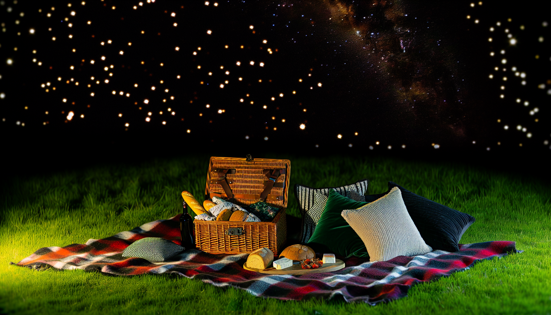 Starry night picnic setup