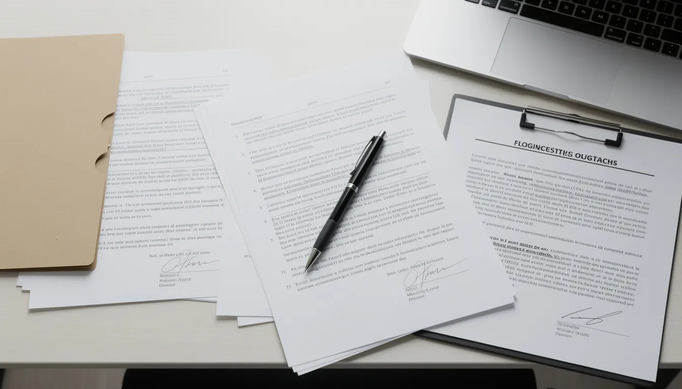 The image depicts a cluttered desk covered with various legal documents and paperwork related to a car accident, including medical bills, insurance claims, and police reports. This scene reflects the complexities of navigating the claims process with insurance companies and the importance of seeking legal representation for personal injury claims.