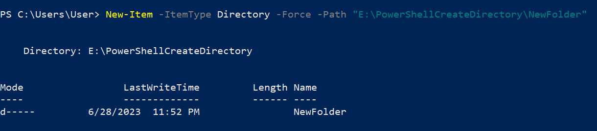Using The -Force Parameter when creating directory