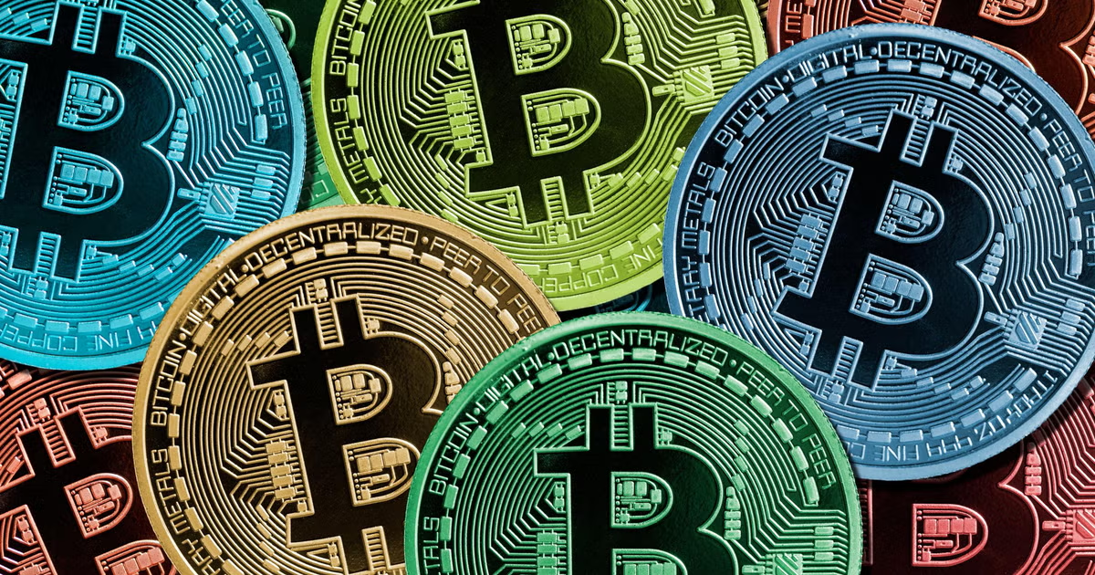 A visual representation of multiple Bitcoin images. 