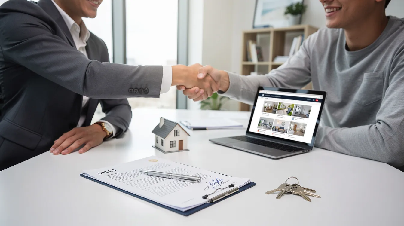 The image depicts two individuals engaged in a handshake, symbolizing the successful completion of a real estate transaction involving an inherited property. This moment reflects the culmination of the selling process, highlighting the importance of navigating capital gains taxes and estate considerations in the sale of an inherited house.