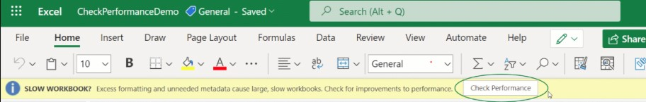 Excel includes check performance
