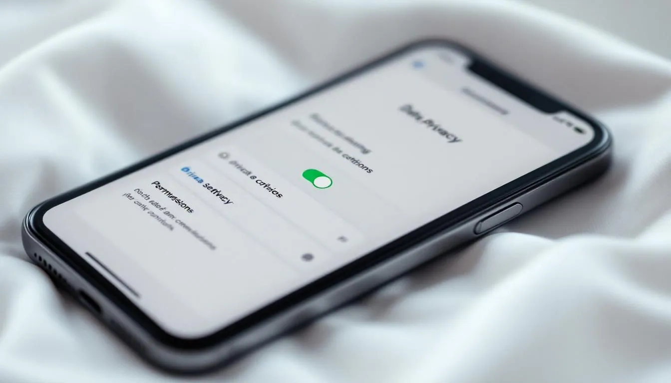 Contr&ocirc;le de la vie priv&eacute;e et des partages sur iPhone, mettant en avant les param&egrave;tres de confidentialit&eacute;.