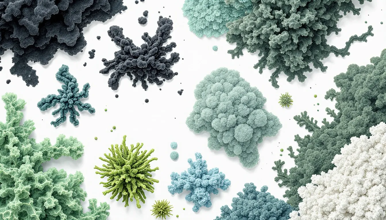 An illustration showing different types of toxic mold, including black mold.