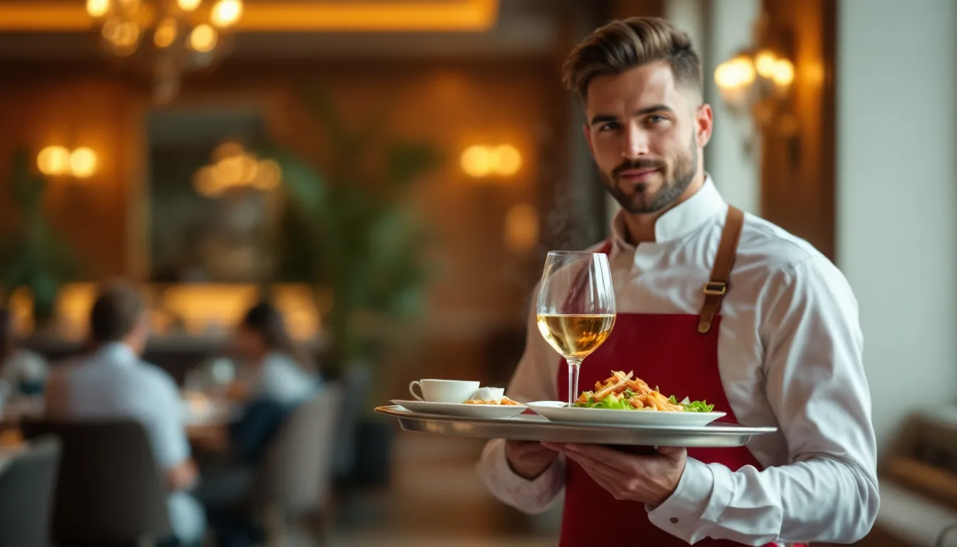 Waiter holding food to be served to customers