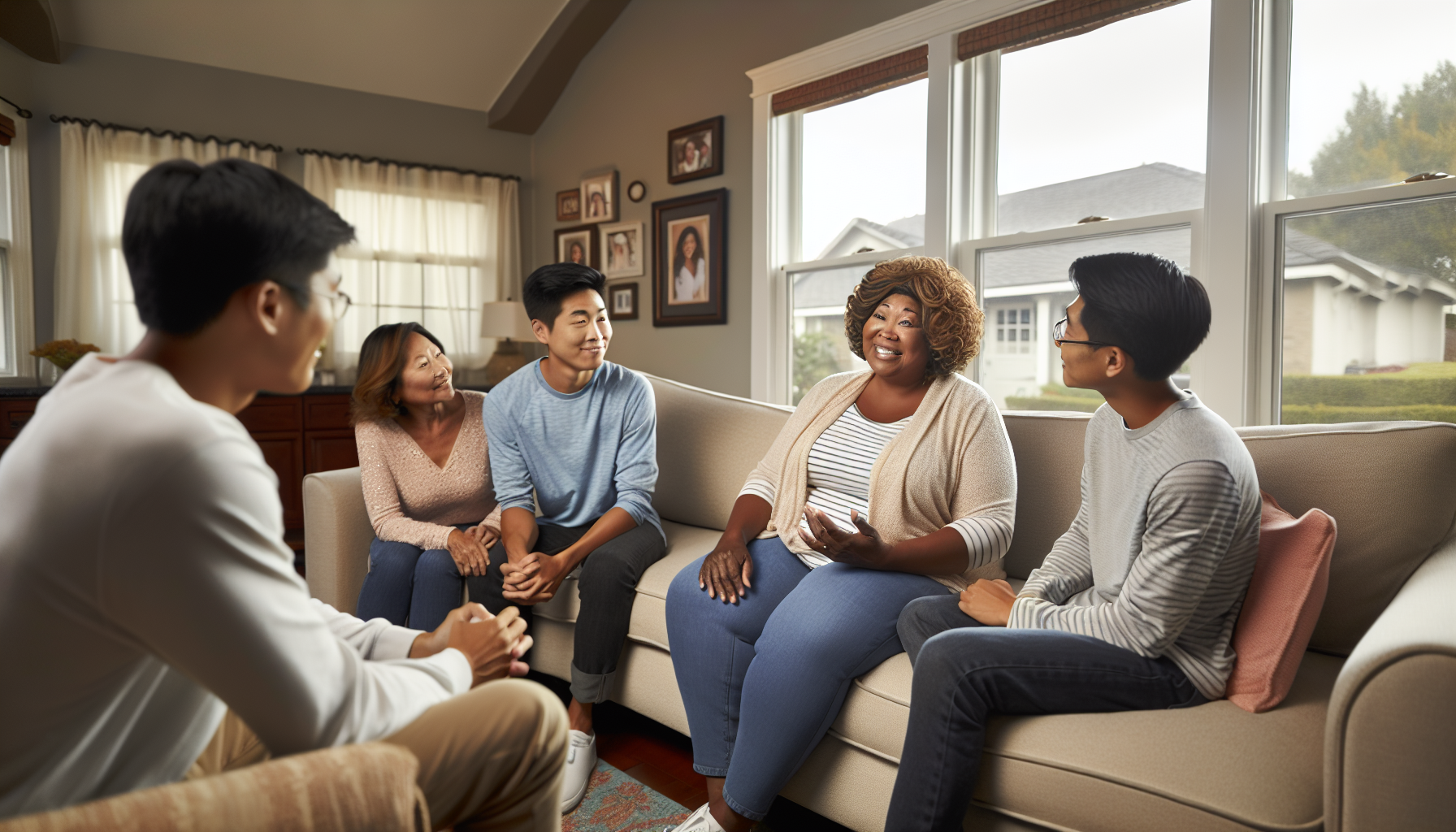 Patient happily discussing colonoscopy results with family