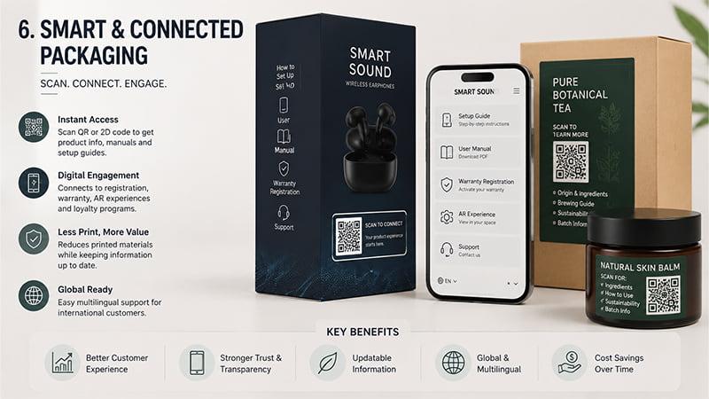 Modern packaging design workspace with sustainable materials, prototypes and product concepts