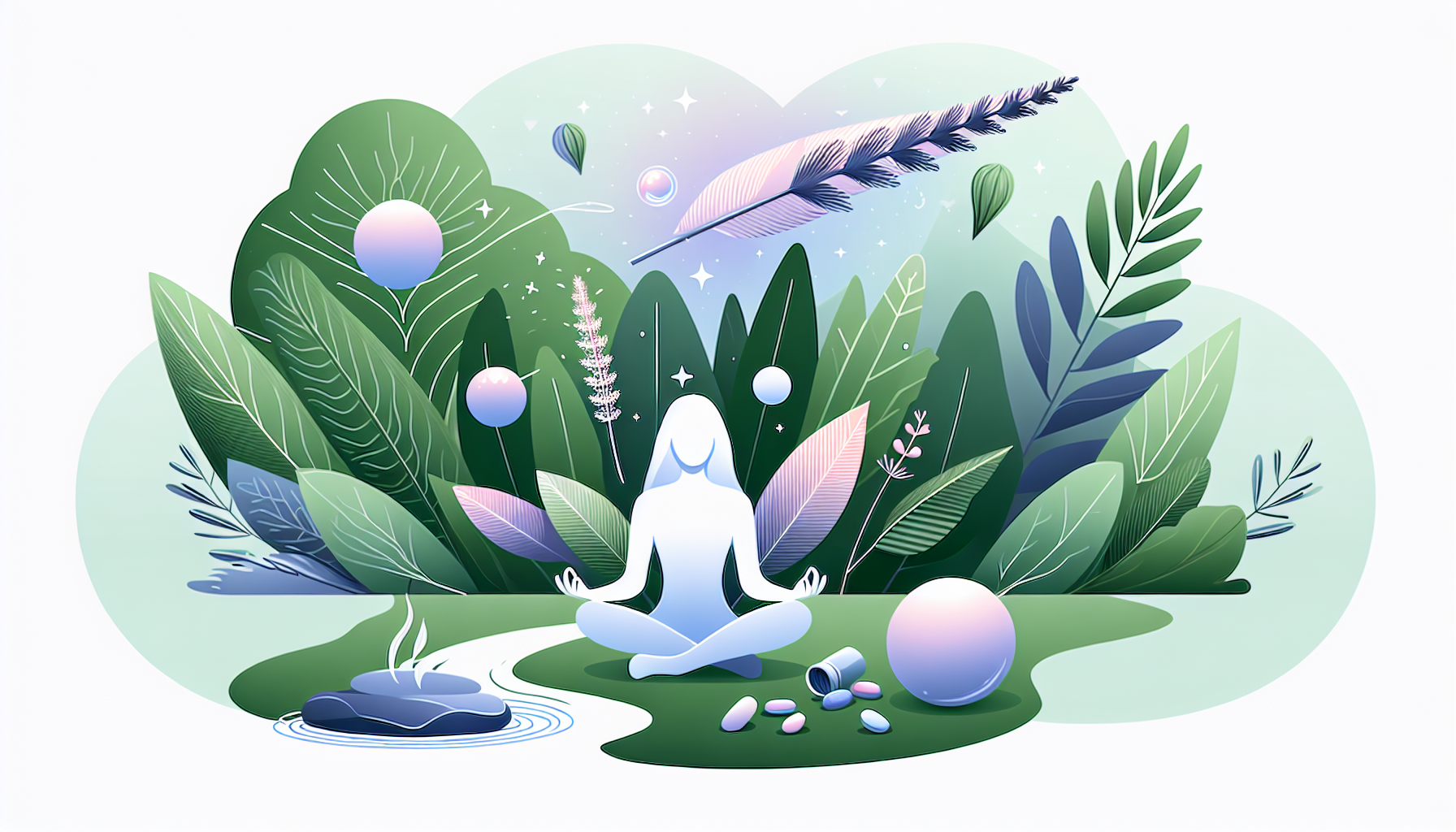 Illustration of a person with a clear mind surrounded by calming elements