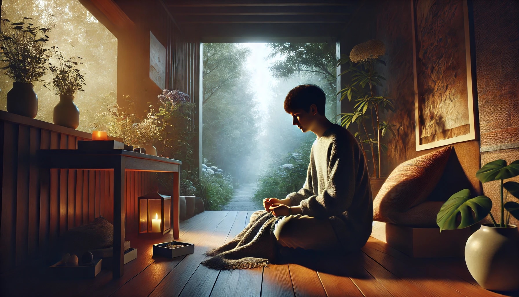 A peaceful and serene environment where a person can process their emotions and heal.